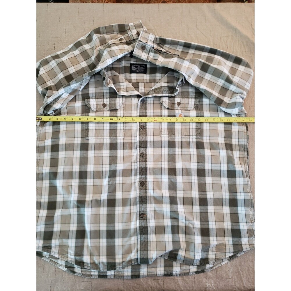 Carhartt Shirt Mens 2XL Green Plaid Loose Fit Long Sleeve Button Up 100% Cotton - Picture 13 of 14